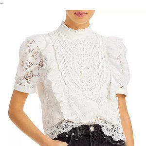 Aqua white lace blouse